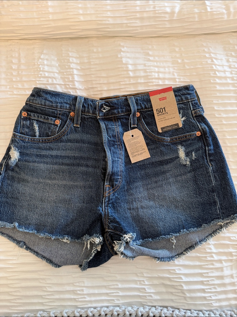 Levi's Dark Blue Distressed Denim Shorts